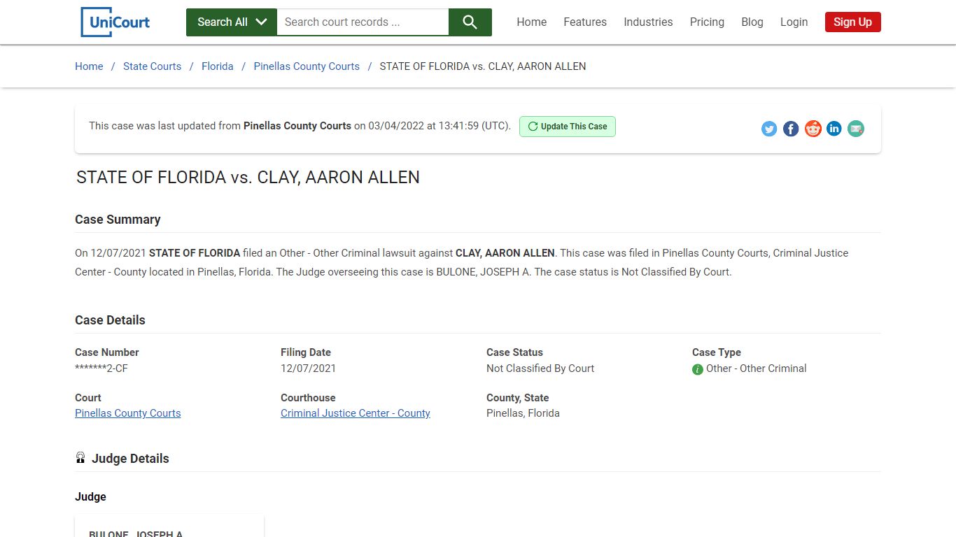STATE OF FLORIDA vs CLAY, AARON ALLEN | Court Records ...